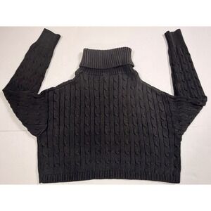 Dark Academia Cable‎ Knit Turtleneck Sweater Cropped Deep Gray Cottagecore